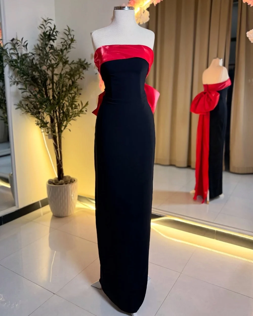 

Customized Modern Style Sizes Available Jersey Bow Pleat Straight Strapless Long Dresses Bespoke Occasion Dresses High Quality