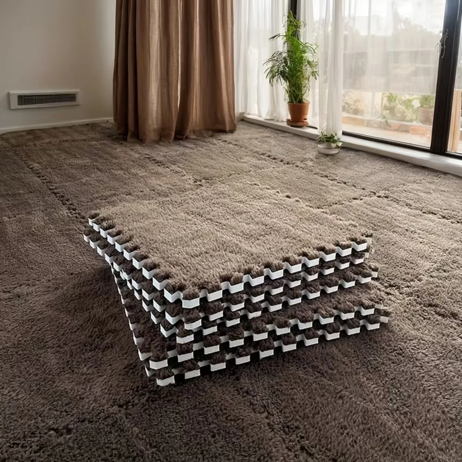 Modern Minimalist Plush Square Non-slip Floor Mat BPA-free Washable Suitable for Living Room Bedroom or Office Decor