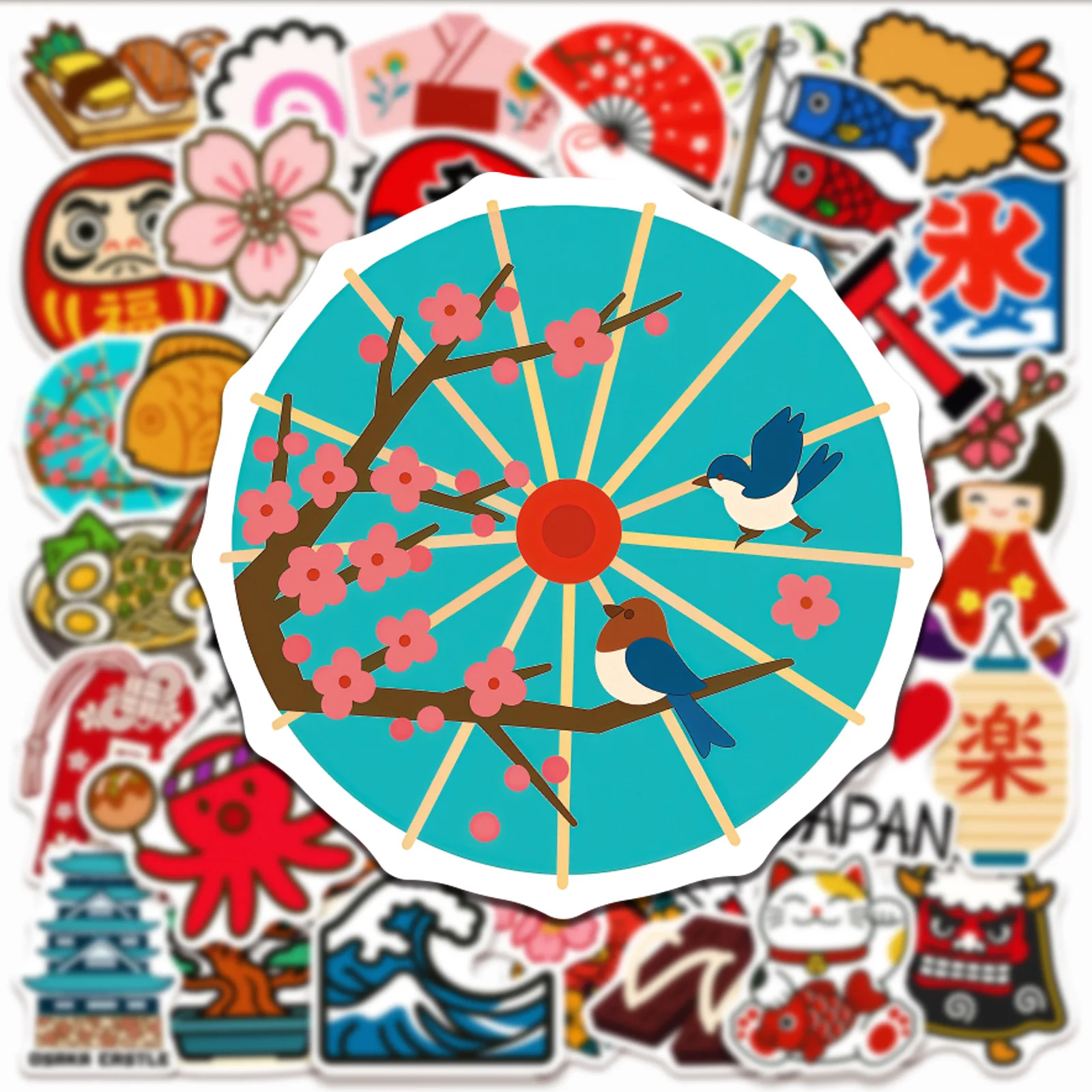 

50PCS Japanese Style Traditional Culture Stickers Aesthetic For Kids Toy Laptop Water Bottle Luggage Waterproof Vinyl Decals