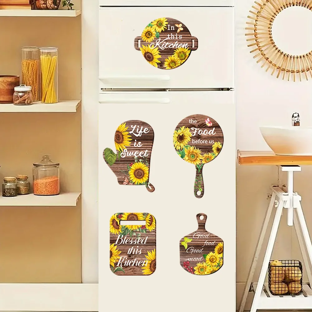 Cartoon Sunflower English Tableware Wall Stickers Used For Restaurant Kitchen Home Decoration Wall Refrigerator Stickers