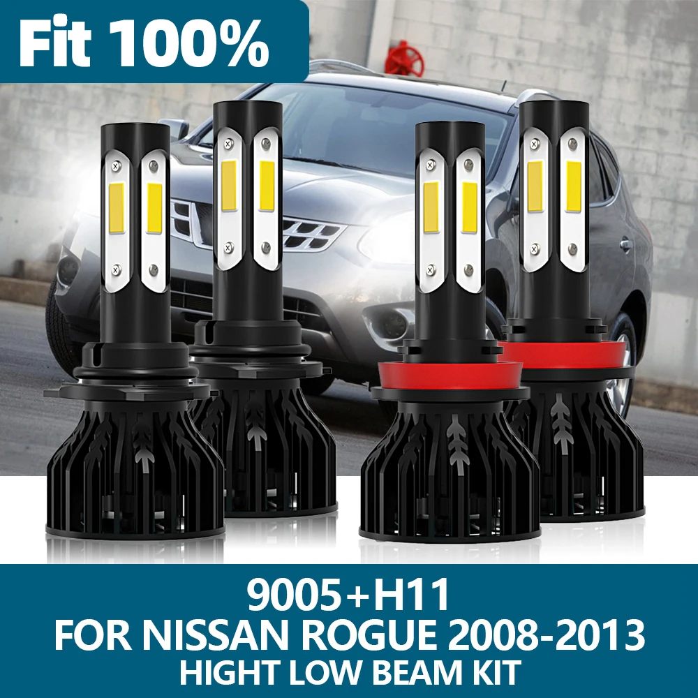 

4Pcs LED Headlight H11 9005 HB3 Car Light 6000K COB Chips High Low Beam Bulb Kit For Nissan Rogue 2008 2009 2010 2011 2012 2013