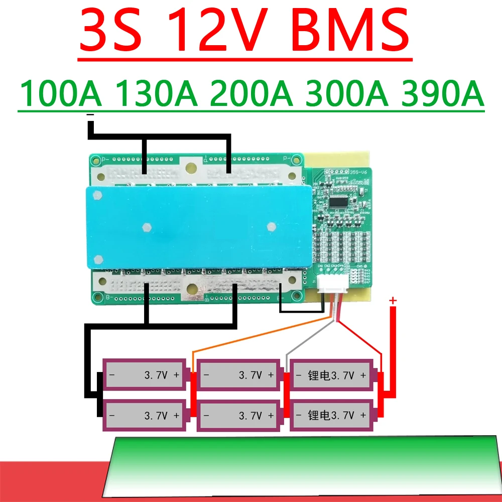 100A 200A 300A 390A 3S 12V Li-ion Lithium Battery Protectio Board BMS Balance Charging Motorcycle Electric Car Start RV Inverter