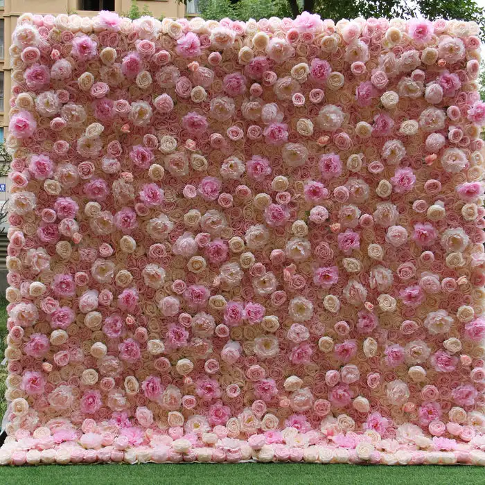 

Outdoor Wedding Backdrop 3D Pink-purple Curtain Cloth Flower Wall Rose Hydrangea Arrangement Floral Event Party Reception Props