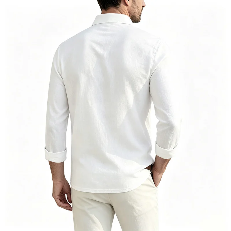 Men Cotton Linen Long Sleeve Shirt Lapel Half Button Regular Fit Spring Autumn Daily Casual Soft
