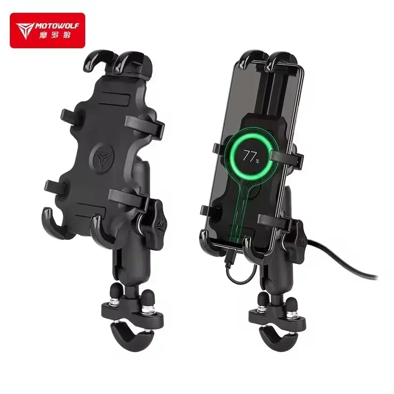 Motorcycle Phone Holder USB Charging Cradle 3.0 Quick Charger GPS Moto Handlebar Rearview Mirror Mount Bracket for Cellphones