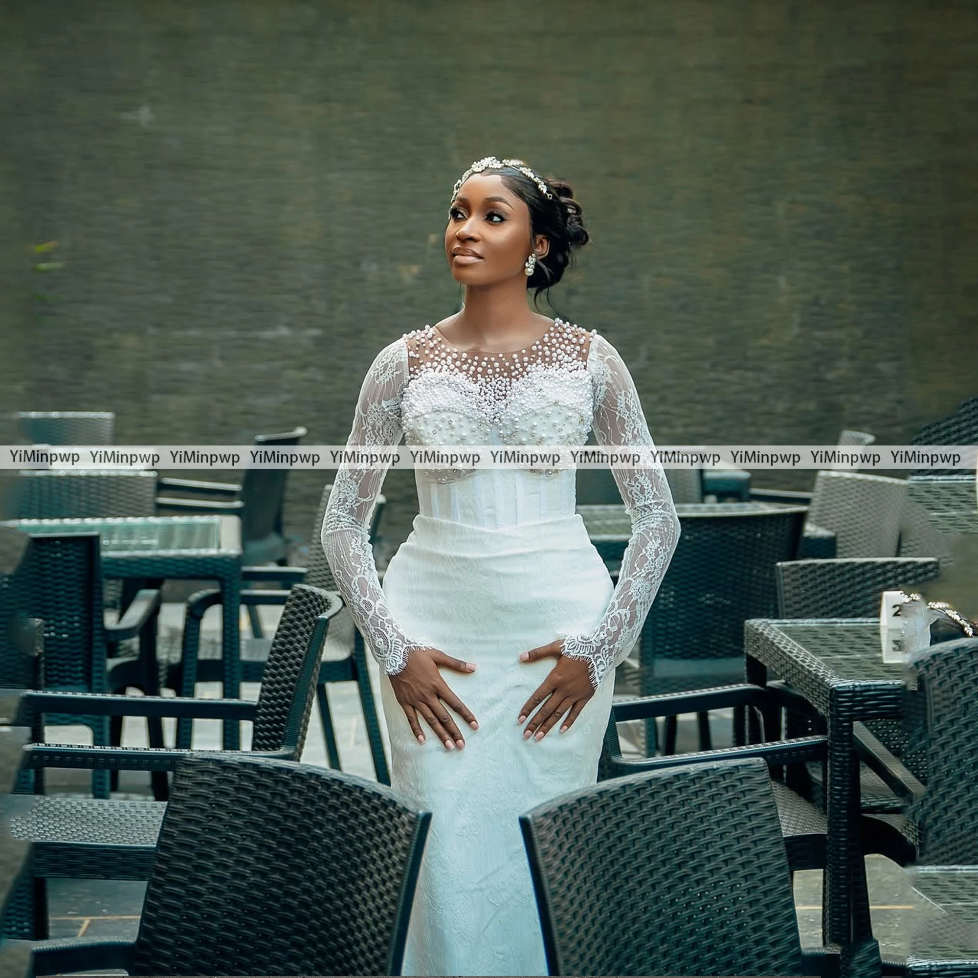 

Customized Africa Mermaid Lace Wedding Dress 2025 Women Long Sleeve Applique Beaded O-Neck vestidos de novia 2025 Bride Gowns