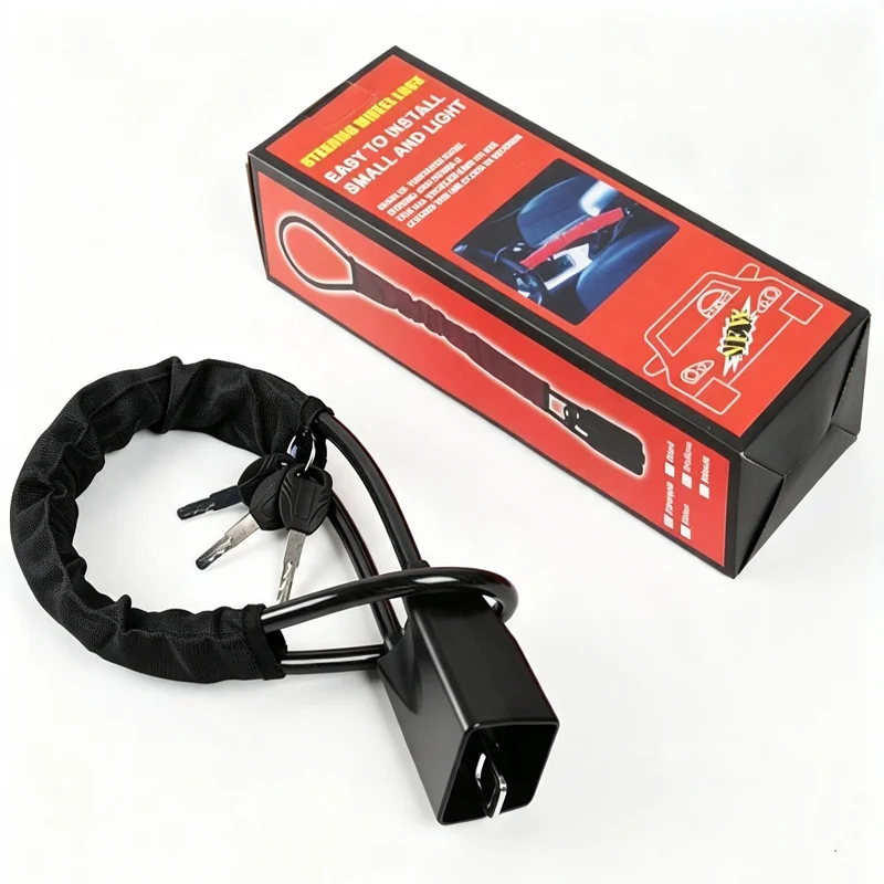 Universal Anti-Theft Car Lock with Reinforced Steel Cable Steering Wheel Handlebar & Seat Belt Buckle Vehicle Security Lock