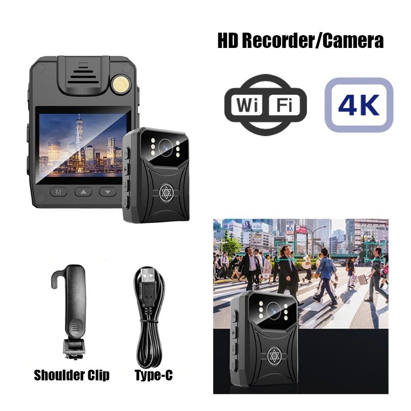 

4K камера высокого разрешения, подключение Wi-Fi, инфракрасное ночное видение, портативный записывающий прибор для безопасности, портативный для полиции