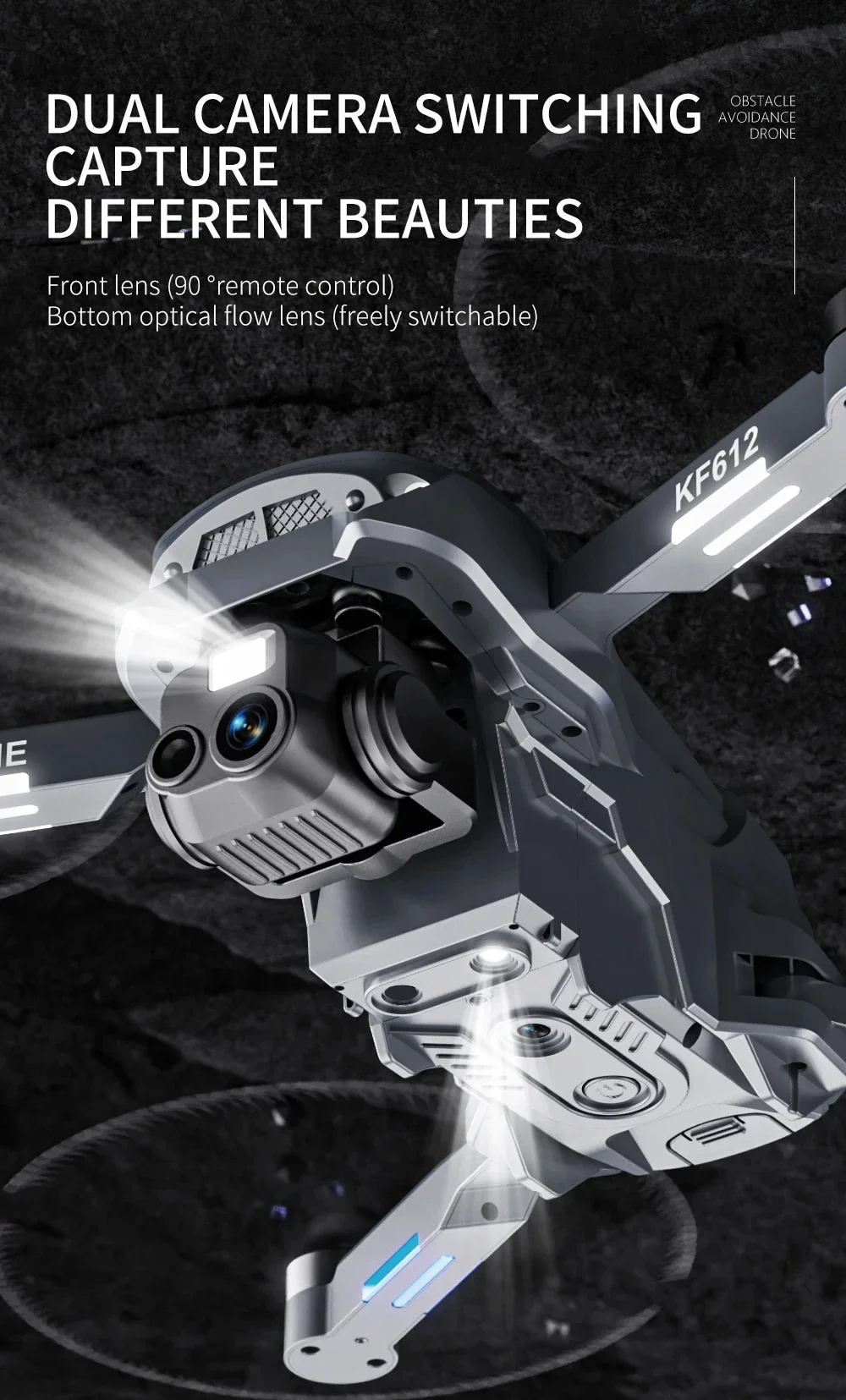 

KF612 Профессиональный дрон 360° ° Подъемная двойная камера высокой четкости 4K для предотвращения препятствий, игрушка-дроны с дополнительным освещением