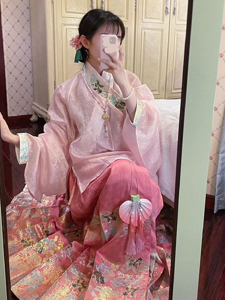 Facai Mingzhi National Style Daily Pink Han Element Lolita Horse Face Skirt Set Hanfu Lolita Little Goldfish Costume Hanfu Suit