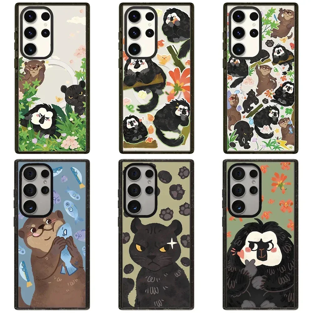 

Cartoon Zoo Black Border Acrylic Protective Case for Samsung Galaxy S24 S23 S22 Ultra S24+ S23+ S22 Plus Shell