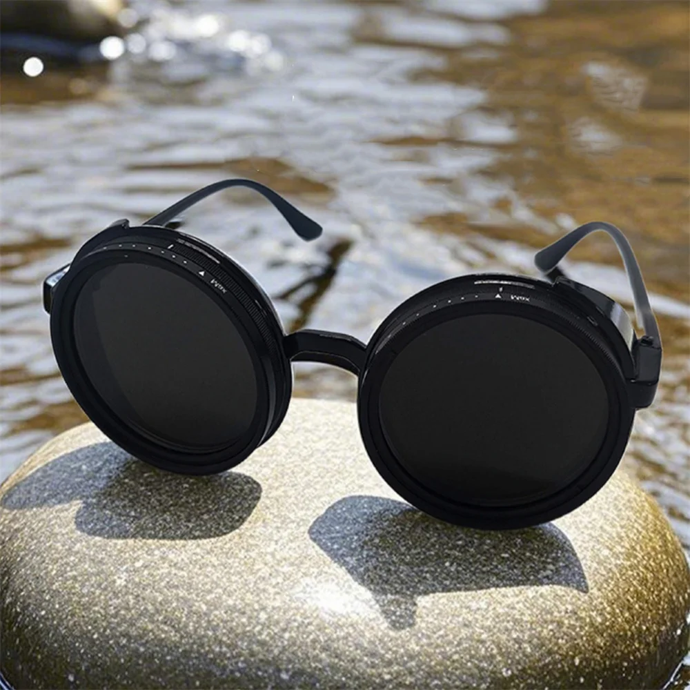 Nd Filter Adjustable Sunglasses Vintage Round Punk ND9-speed Polarized Dimming Sunglasses Men Women Luxury Sun GlassesPolarized