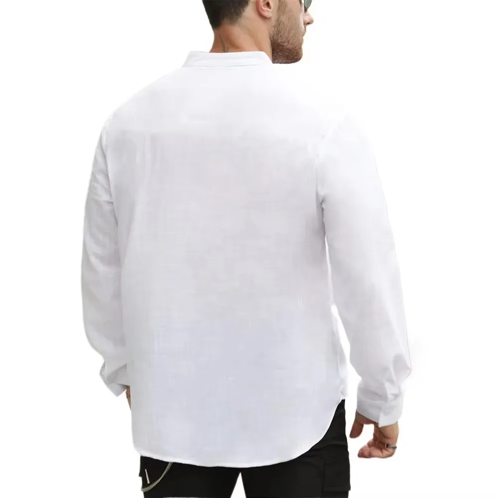 الرجال الربيع الصيف مائة الألوان الصلبة عادية بسيطة رجالي بلايز تنفس القطن الكتان الرجال زر أسفل القمم