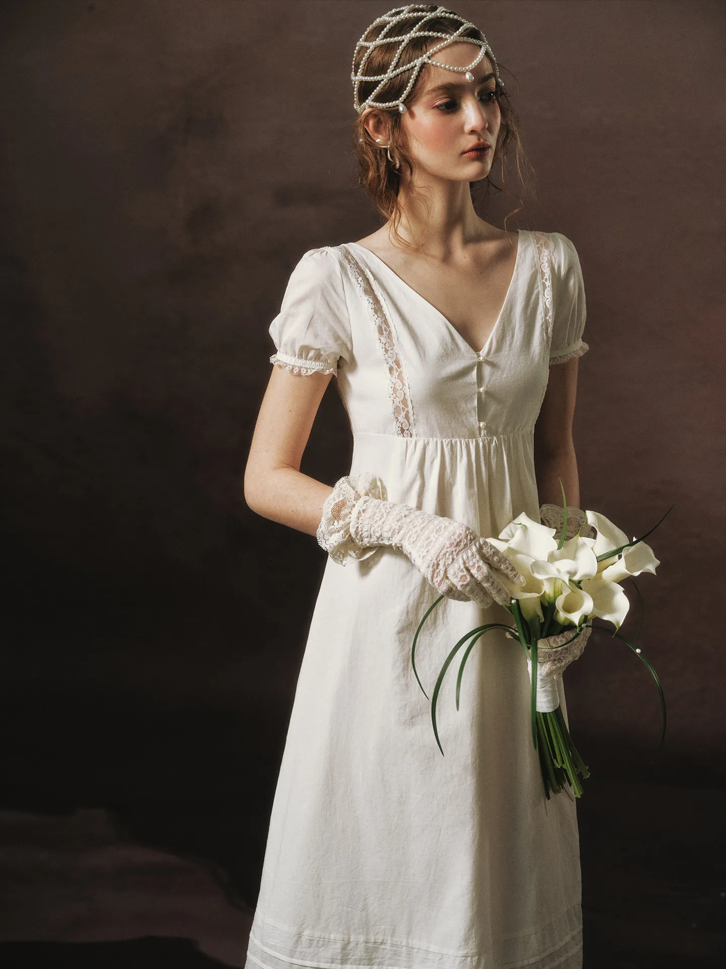 

TIYIHAILEY Embroidery 100% Cotton Women Dress Short Puff Sleeve Long Maxi Ladies V-Neck Lace Patchwork Dresses 2026 New White