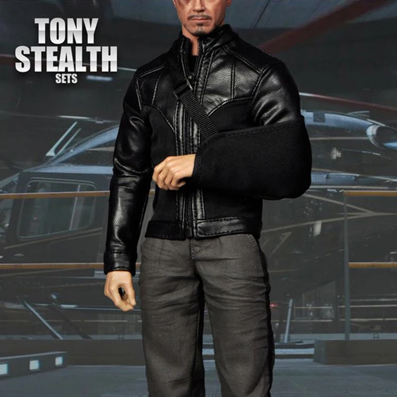 in Stock 1/6 Tony Stealth Suit Set Soldier Clothes Head Sculpt Carving Model Fit 12\'\' Male Action Body Doll Hobby Collection