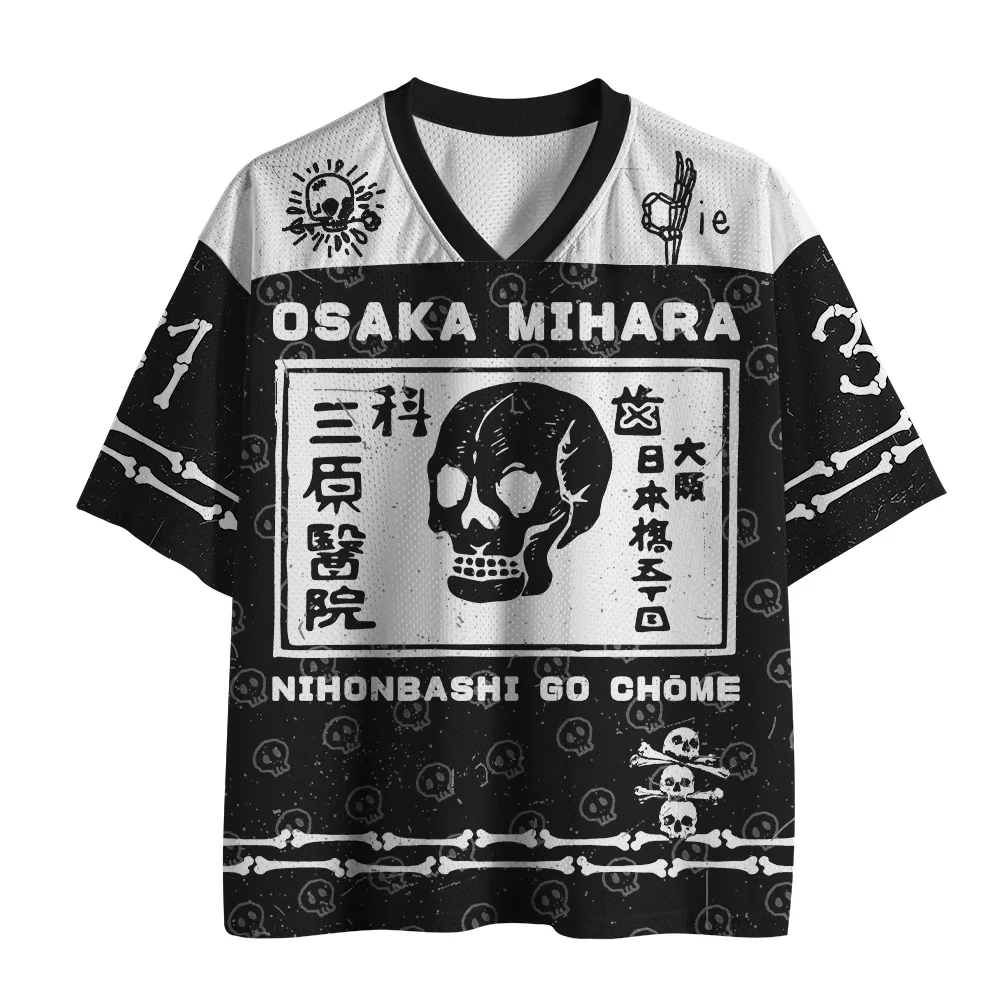 2026 new unisex mesh T-shirt V-neck lightweight breathable polyester mesh retro nostalgic printed casual sportswear