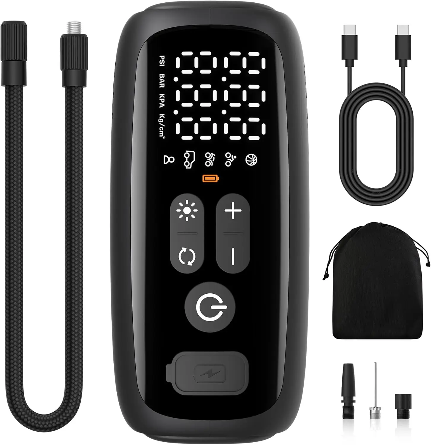 

Portable 12V Air Compressor with Auto Shut-Off, LED Light, 150PSI for Car Tires, Bikes, and More