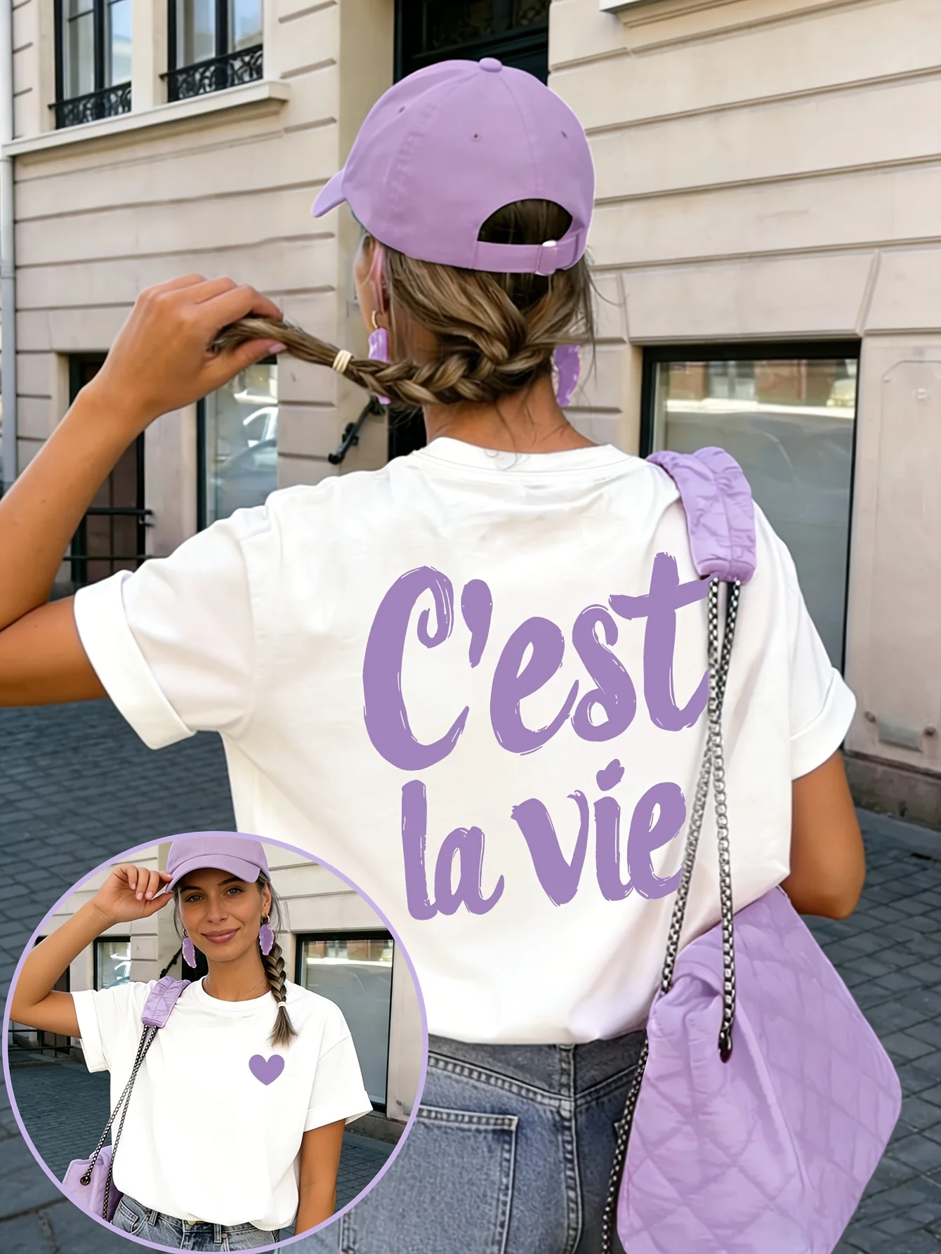 C'Est La Vie Dopamine Color Prints T-Shirts Summer Cotton Womens Short Sleeve T Shirts Soft Oversized Tops Basic O-Neck Clothes