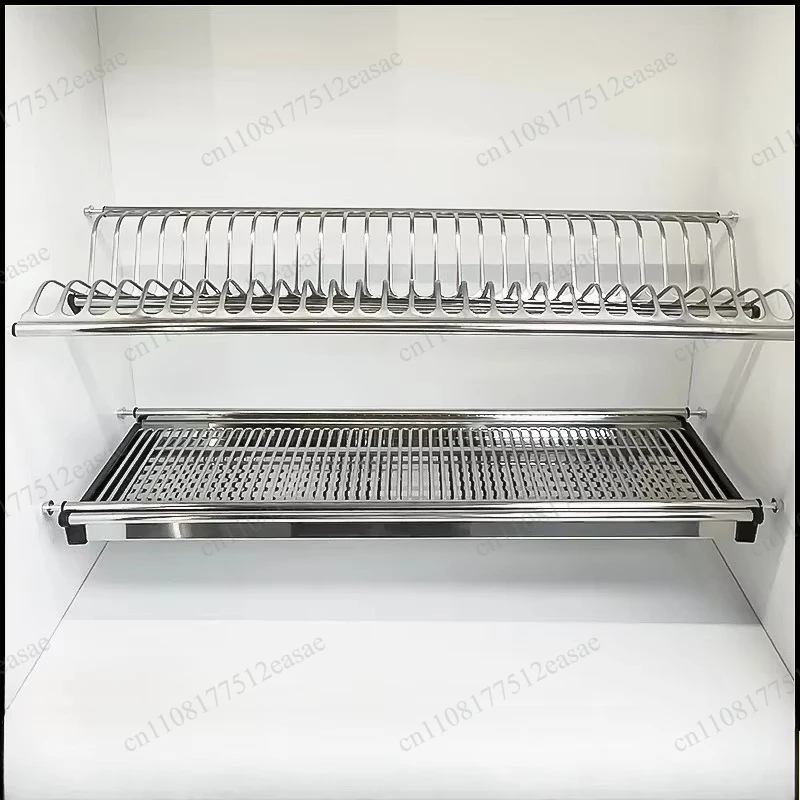 Kitchen Double Storage Cabinet Storage Drain Bowl Rack Wall-mounted Thickened Stainless Steel Mesh Basket