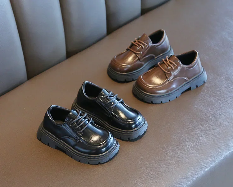 Kinder-Lederschuhe für Jungen und Mädchen, Unisex, formelle Kinderschuhe im britischen Stil, zum Schnüren, weiche, dicke Sohle für Hochzeit, Party, rutschfest – Detail 8