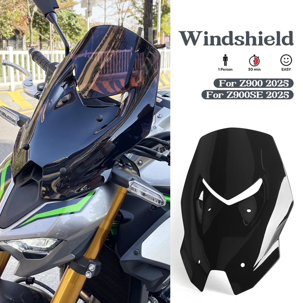 

Motorcycle Front Screen Windscreen Windshield Wind Screen Deflectors Protector Accessories For Kawasaki Z900 Z 900 SE 2025 2026