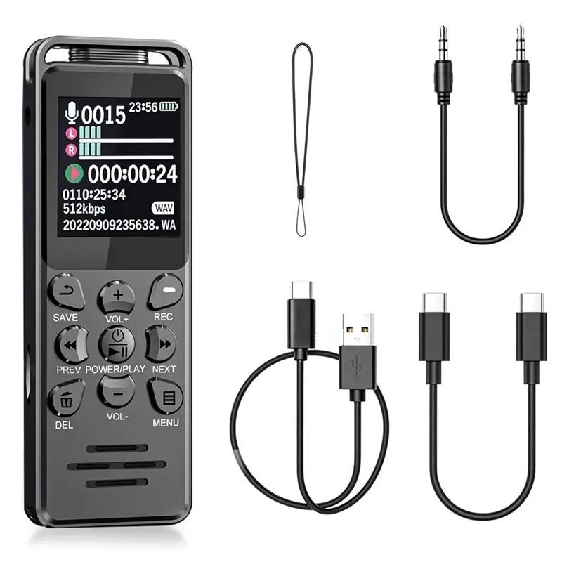 

FULL-Digital 8GB HD Audio Recording Smart Voice Recognition A-B Repeat Password Lock Protection USB-C Connectivit
