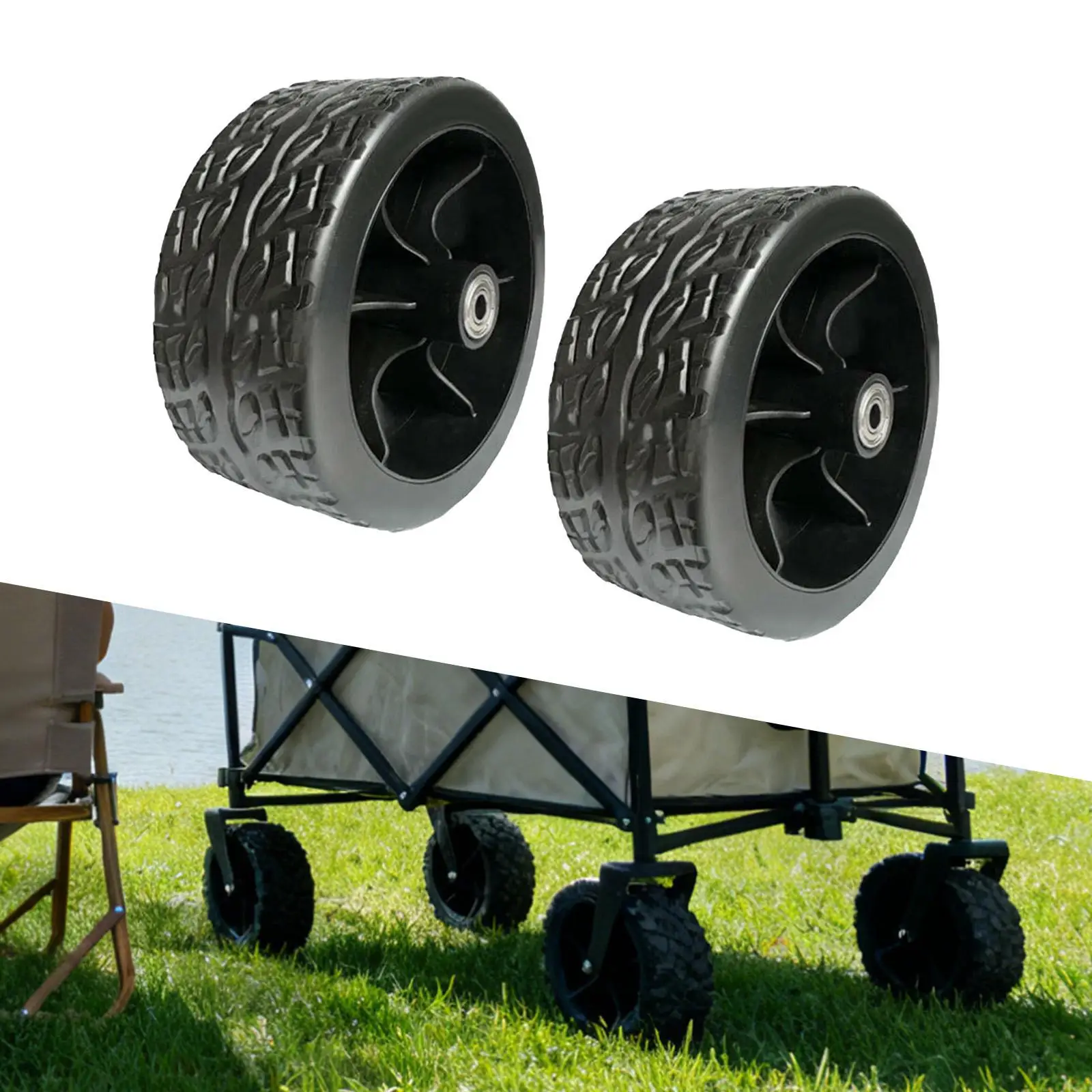 Heavy Duty Foldable Wagon Wheel Thickened Replacement Tire for Beach Trolley Hand Truck Double Bearings Easy Install for Lawn