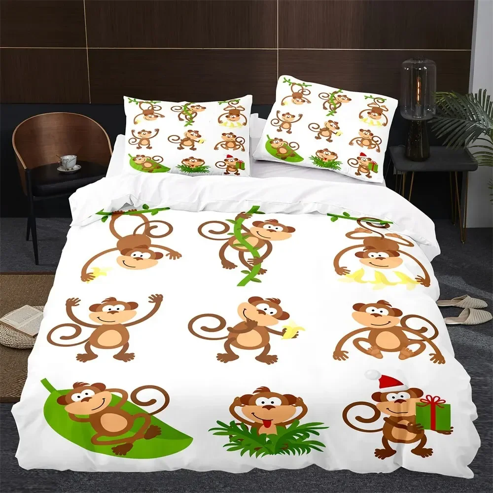 

Monkey Lovely Cartoon Animal Comfortable Duvet Quilt Cover Pillowcase Bedding Set Children Bedroom Decoration Home Textile