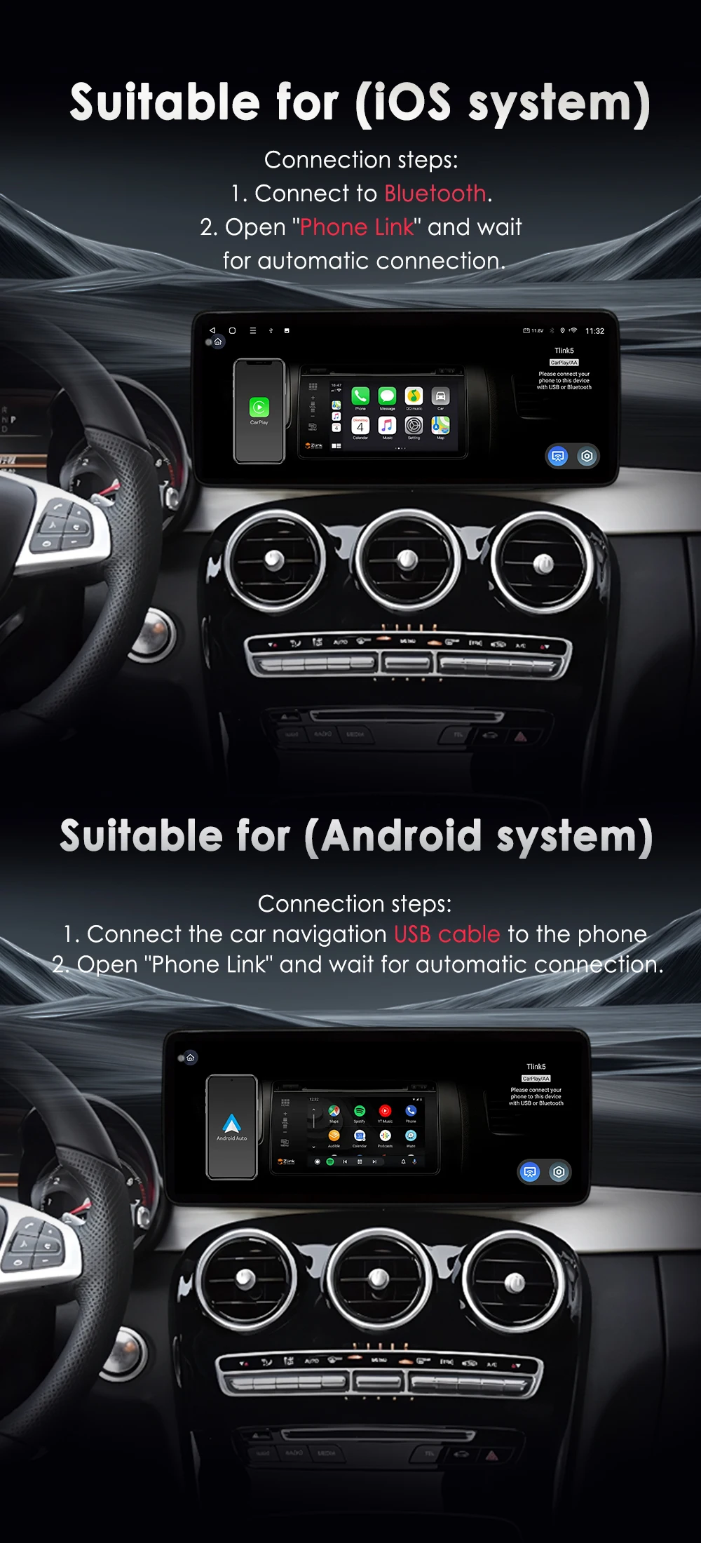 Kabelloses Carplay für Mercedes Benz E-Klasse W212 2009-2015 Android 16 Autoradio Video DSP Stereo GPS QLED Touchscreen 4G WiFi BT – Detail 9