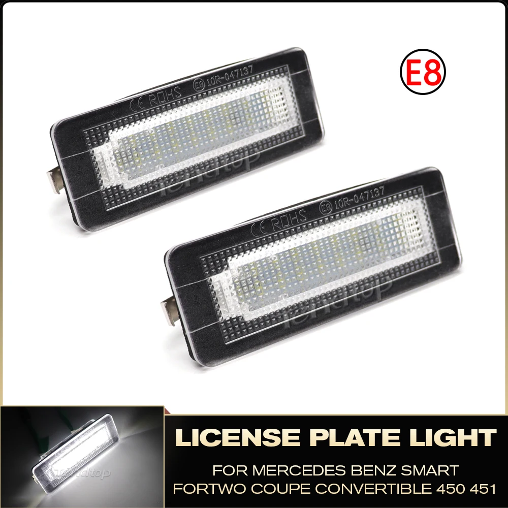 2pcs CANbus Car  LED License Plate Number Light Lamp Error Free White For Benz Smart Fortwo Coupe Convertible 450 451 W450 W453