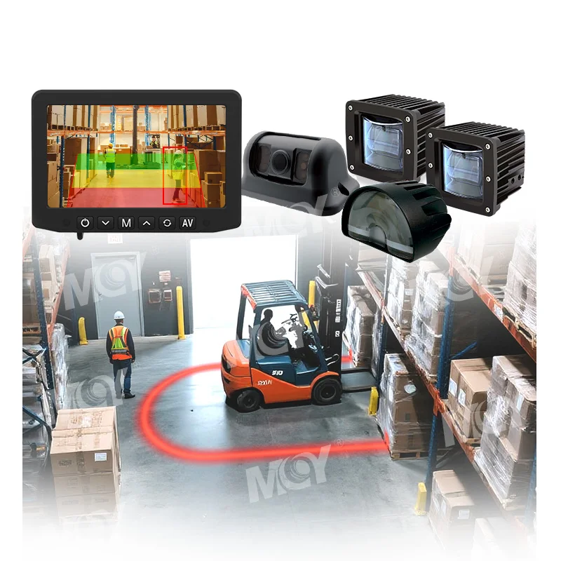 Lxy Mcytech 7Inch Monitor 10-32V Human Detection Alarm Ai Forklift Safety Camera With Safety Zone Lights