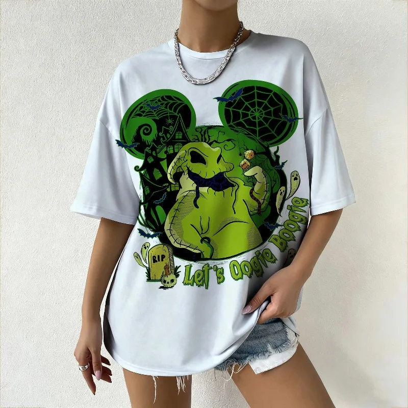 تي شيرت نسائي صيفي برسومات ديزني Oogie Boogie مطبوع كبير الحجم لملابس الشارع بنمط عصري متعدد الاستخدامات كاجوال يوميًا #2