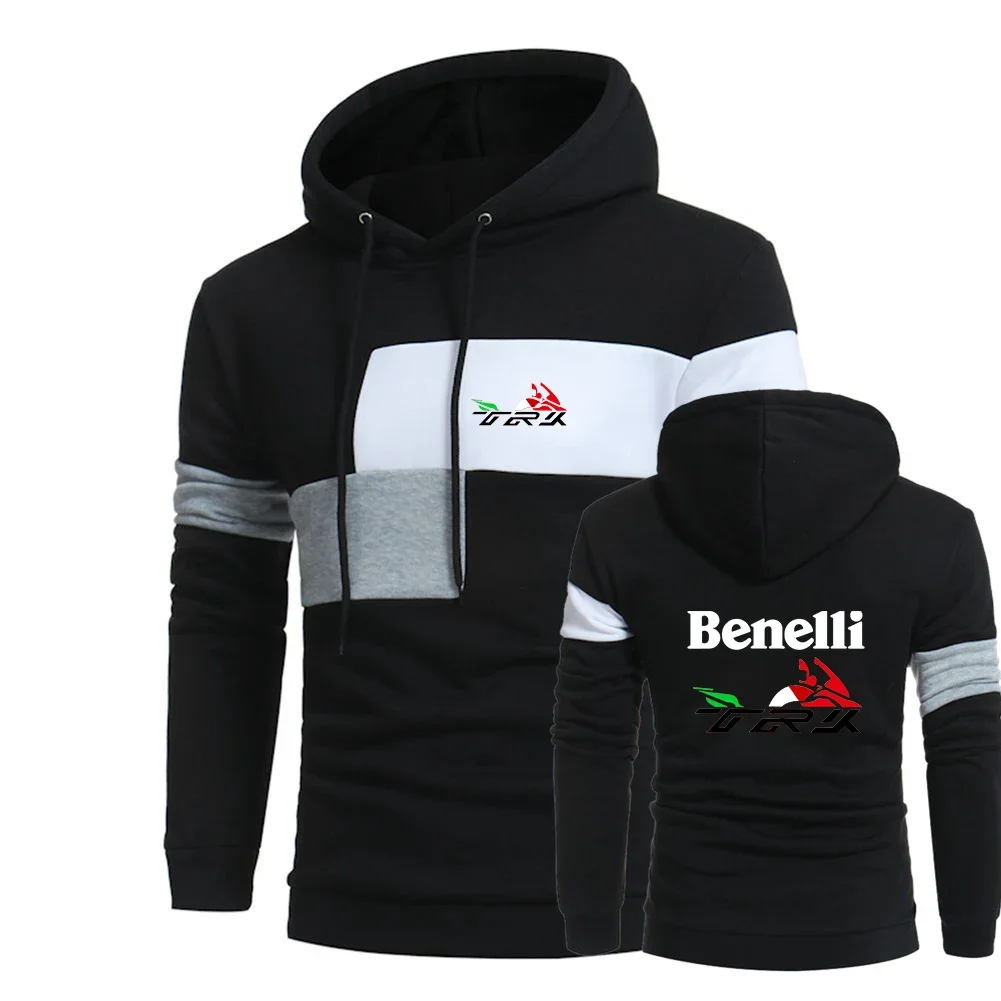 2024 Benelli TRK 502X Men's New Long Sleeves Fashion Casual Hoodies Casual Splicing Color Hooded Leisure Sweatshirt Warmer Tops