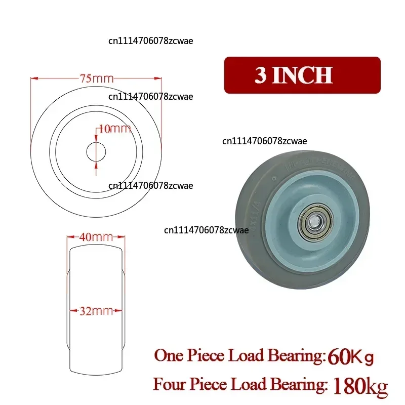 Heavy Loads Casters Wheels For Furniture Trolley Duty 100kg Soft Rubber 3/4/5-inch For Cargo Castor Industrial Push Cart Roller