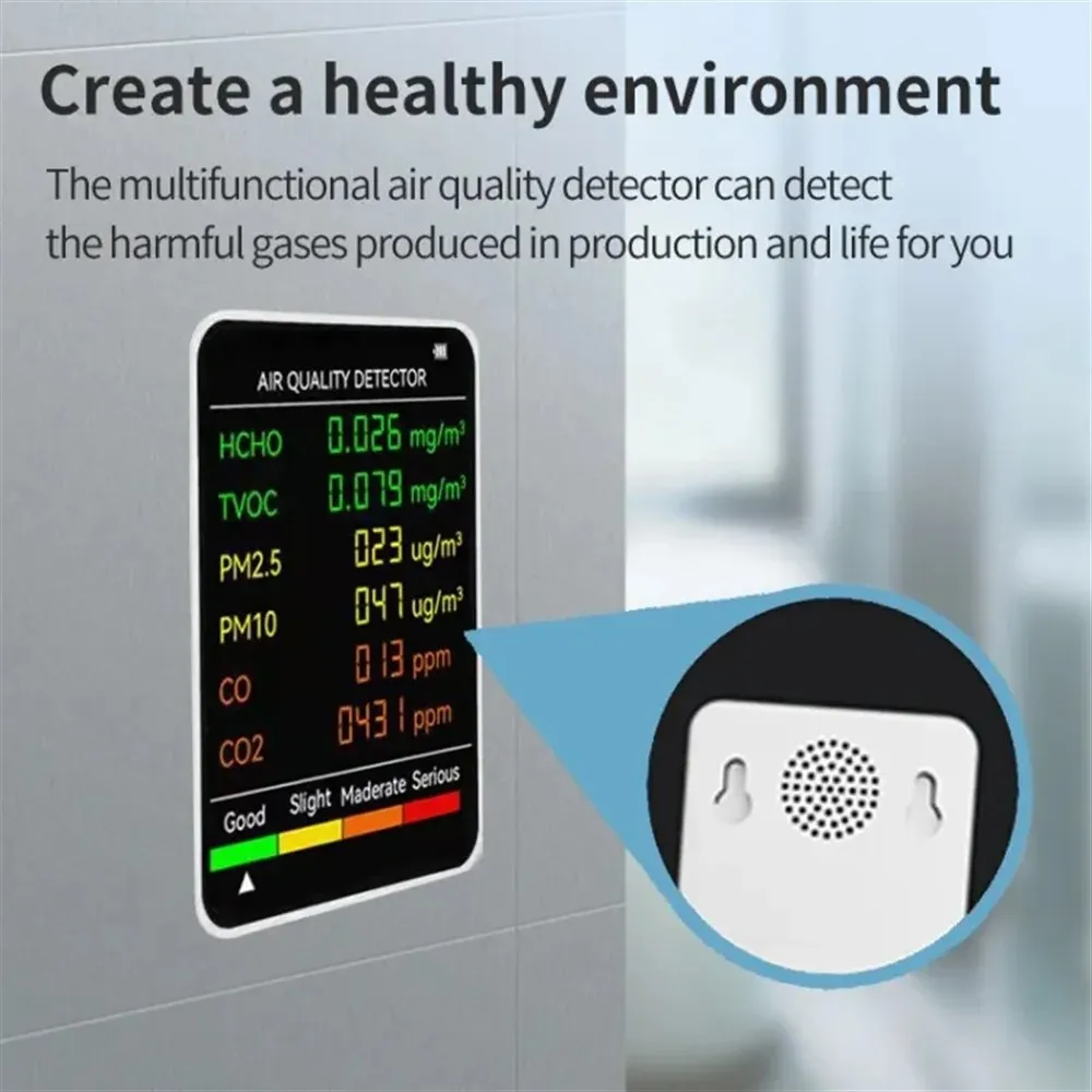 Détecteur de qualité de l'air multifonctionnel, moniteur, écran LCD, maison, intérieur, bureau, écran mural, testeur de qualité de l'air, 6 en 1