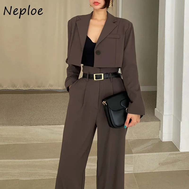 Neploe Fahion Ladies Pant Suit Donna Abbigliamento interno Gilet + Giacca con bottone singolo + Pantaloni a gamba larga a vita alta 2024 Nuovo 3