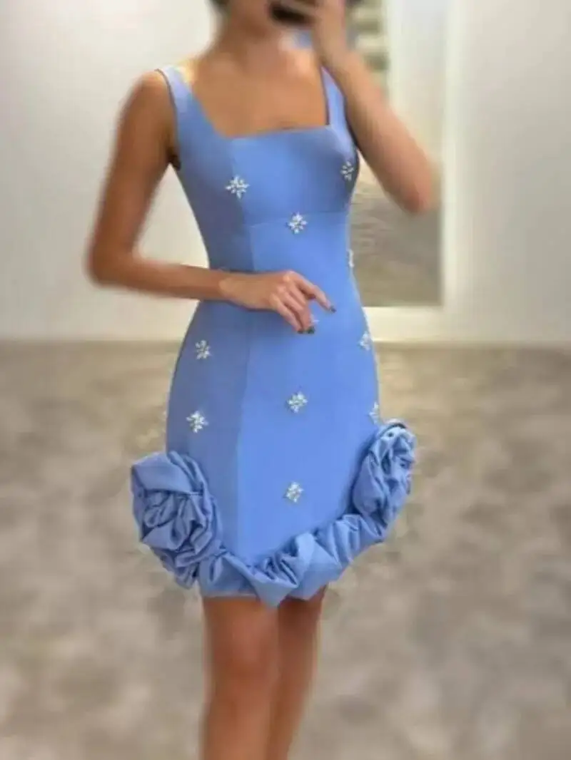 

Женское сексуальное облегающее мини-платье с квадратным вырезом и блестками, элегантное вечернее платье для праздников и дней рождения, класса люкс, 85C