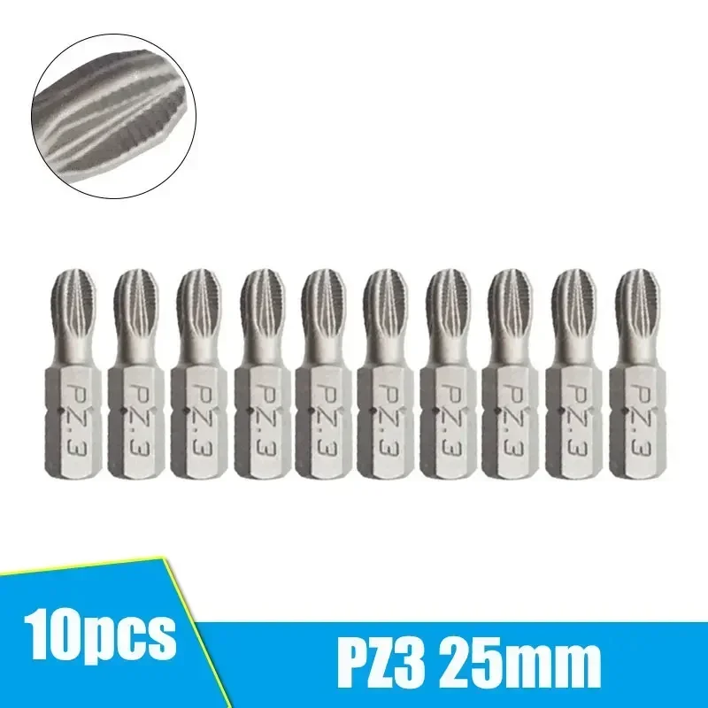 10Pcs 25mm PZ1/PZ2/PZ3/PH1/PH2/ PH3 Phillips Hex Bit Set Shanked Mini Anti Slip Screwdriver Bits for Drill Batch Head