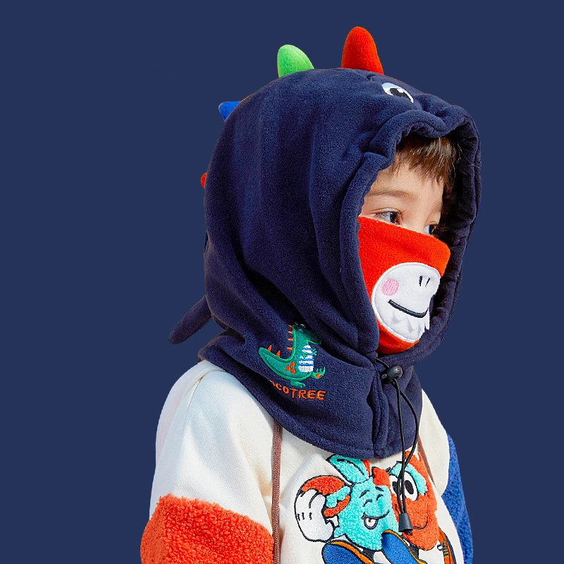 1 To 10 Years Old Boy Girl Winter Hat Neck Warm Cartoon Animal Windproof  Child Fleece Balaclava Kids Hiking Ski Cap