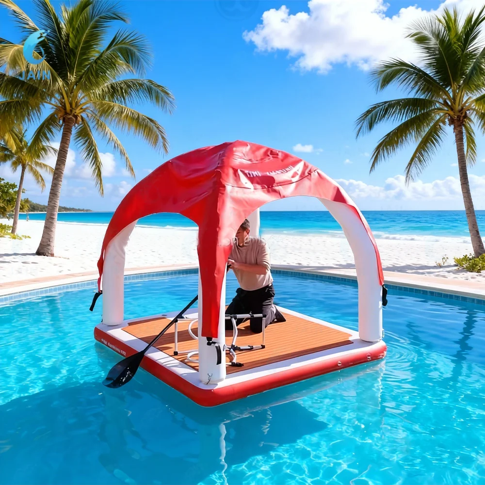 

Надувная водная плавающая платформа с навесом, палатка, портативная водная площадка с чехлом для тента для фитнеса на открытом воздухе