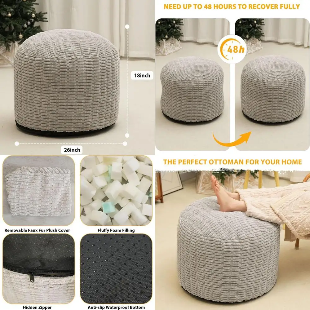 

Светло-серый пуф из искусственного меха, табурет для хранения подставки для ног с наполнителем из пенопласта, 26x18 дюймов для домашнего декора