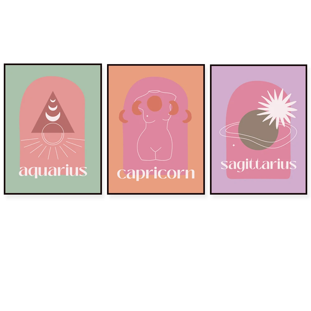 

Astrology prints, sun and moon rising decorative posters, zodiac signs printable in retro style