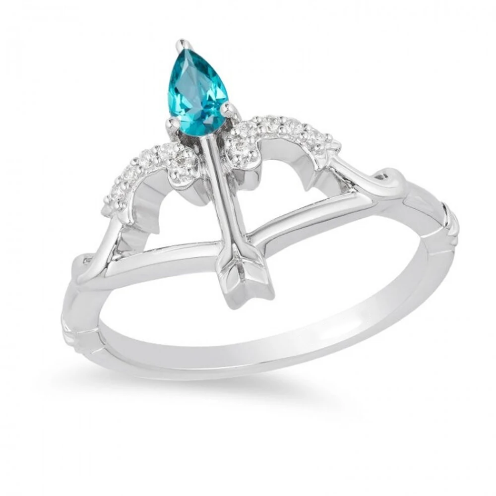 HESHI European and American ins style simple fashion temperament blue topaz bow and arrow ring