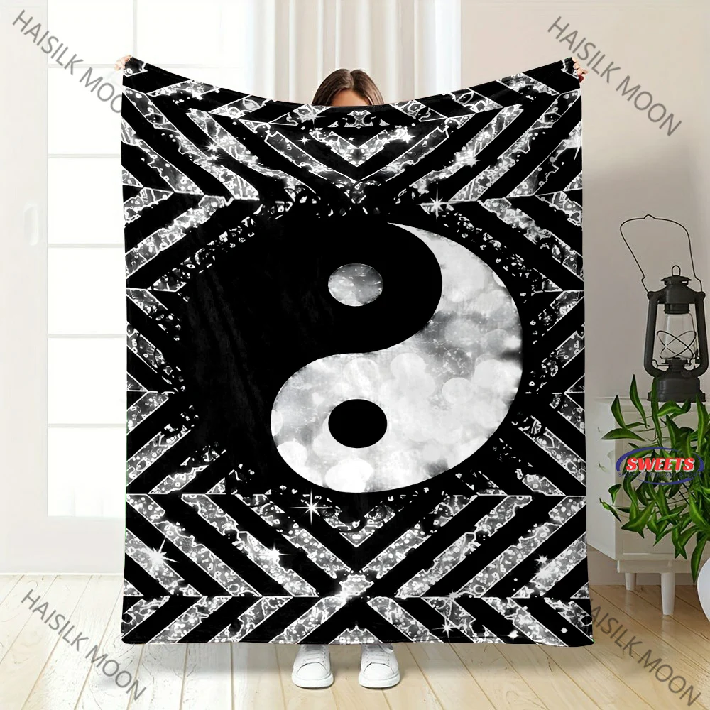 Tai Chi Ying Yang Ba Gua Theme Printed Blanket Bedroom Sofa Office Four Seasons Shawl Blanket Holiday Gift for Family Friends