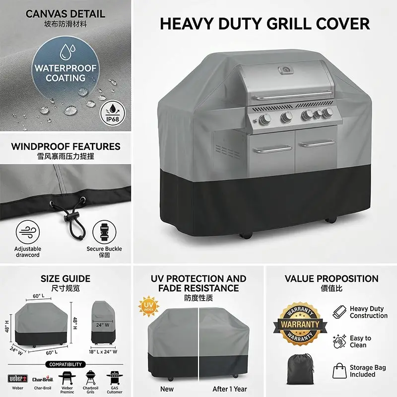 210D Outdoor BBQ Grill Cover Barbecue Cover Garden Dustproof Waterproof Windproof for Gas Charcoal Electric Barbe Accessories