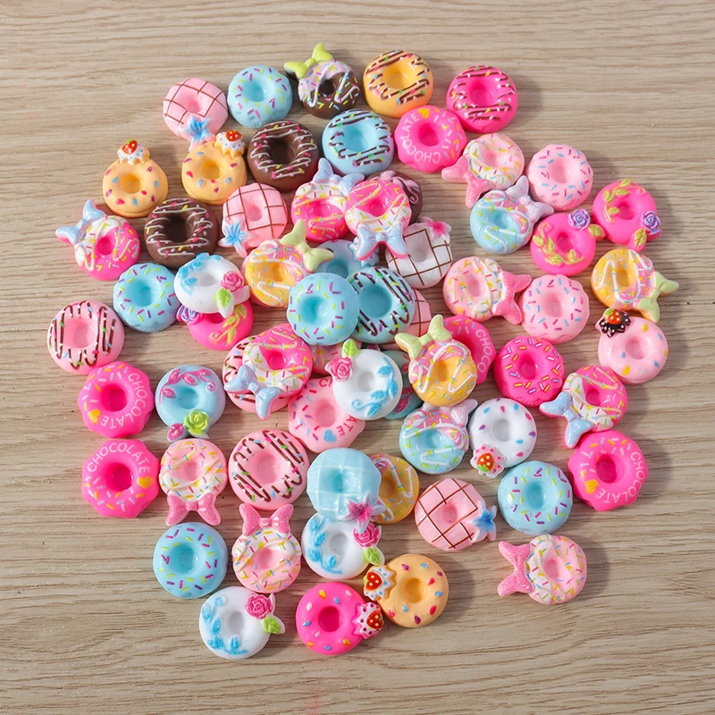 Tusember 15 Stück Zufällig Gemischte Bunte Süße Donuts Niedliche Harz-Flachfiguren für Handgefertigte Handyhüllen-Deko Haarspangen-Zubehör DIY-Bastelarbeiten – Detail 6