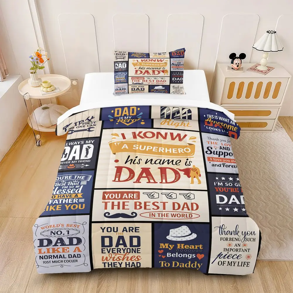 Fotografia 3: Conjunto de Edredom Estampado Pai Super-Herói, Kit Completo de Cama com Fronha, Presente de Feriado para Quarto Masculino, Kit de Sono Macio
