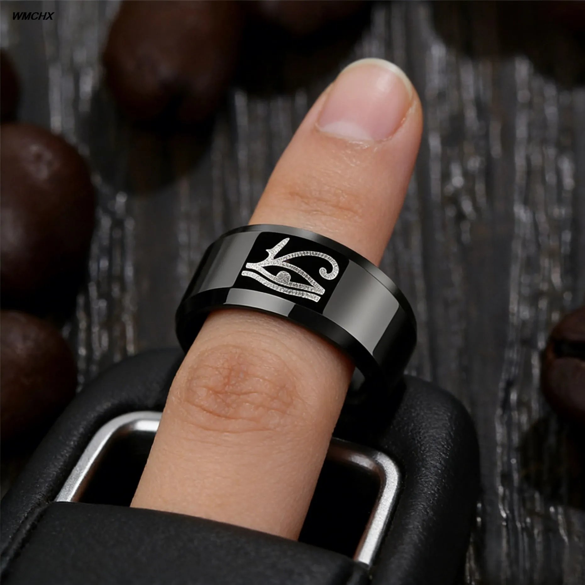 Titanium Steel Christian Cross Bible Egyptian Eye Horus Ring for Men and Women Prayer Amulet Jewelry Gift