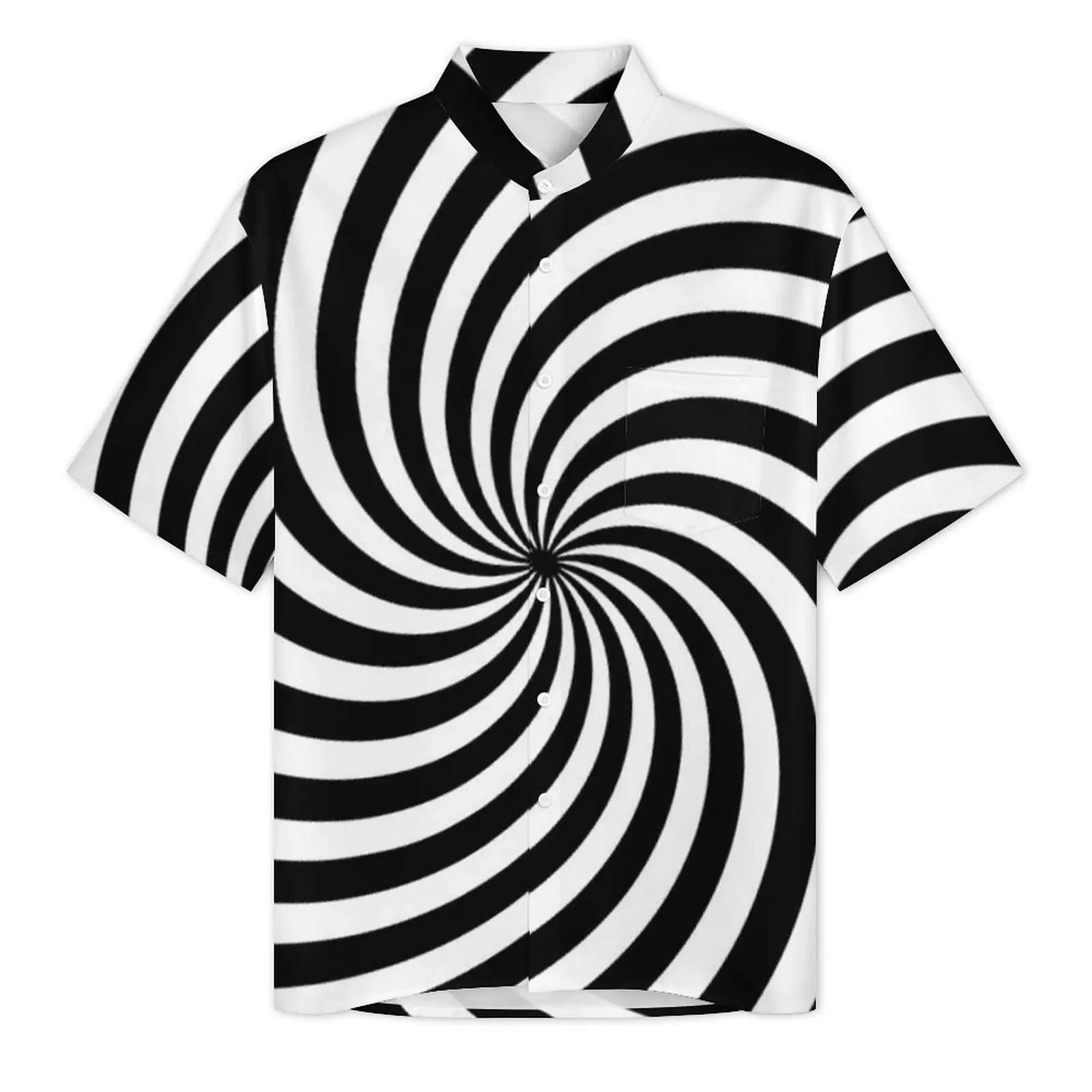 Black And White Line Casual Shirt Pop Art Spiral Classic Hawaiian Shirts Man Short Sleeve Beach Fashion Design Plus Size Blouses