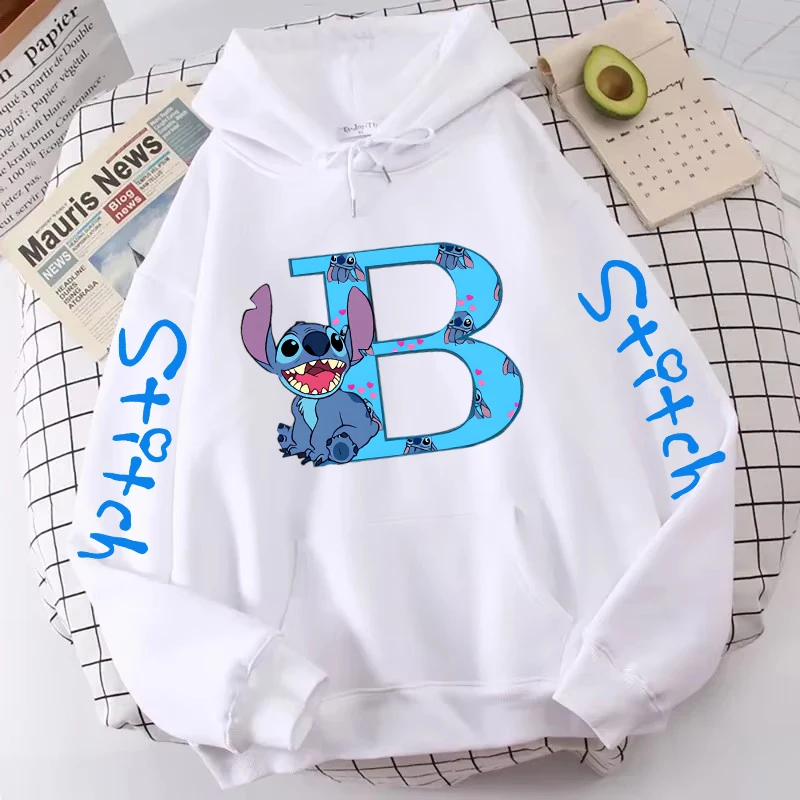 kawaii Hoody Sweatshirts Women's Hoodies Cute Kawaii Disney Lilo & Stitch 26 English Letters Print Hoodie Couple Streetwear